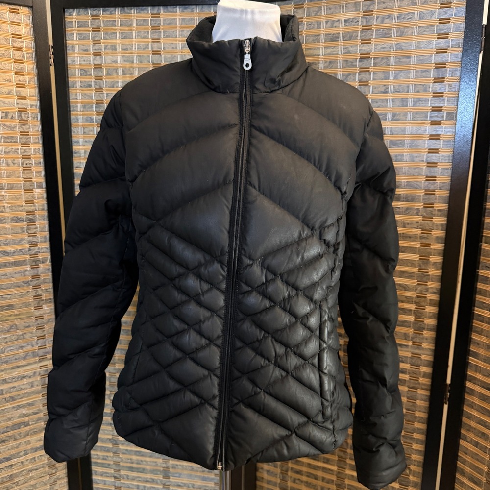 Eddie Bauer Puffer Jacket Women XL Black Goose Down Quilted Full Zip Winter Coat